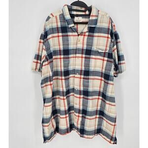 Mutual Weave Cream Navy Plaid Short Sleeve Casual Cotton Button Up Shirt 3XLT